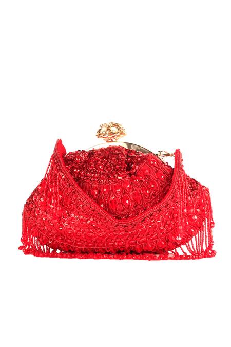 Nazaakat By Samara Singh_Red Sequins, Beads Designer Silk Handbag_at_Aza_Fashions