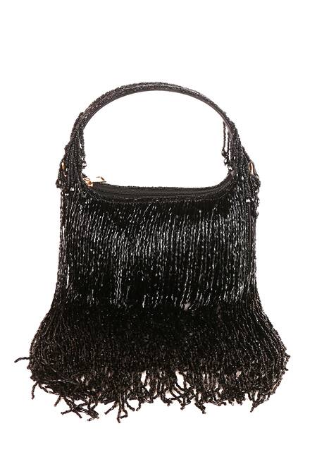 Buy_Nazaakat By Samara Singh_Black Fringe Silk Handbag _Online_at_Aza_Fashions