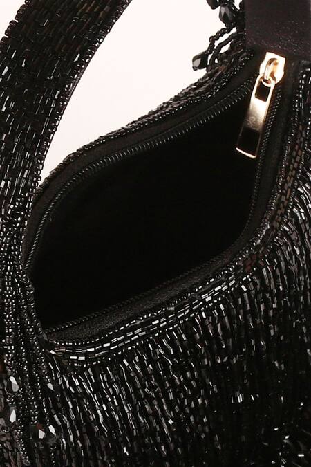 Nazaakat By Samara Singh_Black Fringe Silk Handbag _at_Aza_Fashions