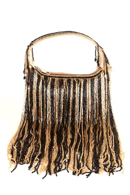 Shop_Nazaakat By Samara Singh_Multi Color Fringe, Beads Designer Silk Handbag _Online_at_Aza_Fashions