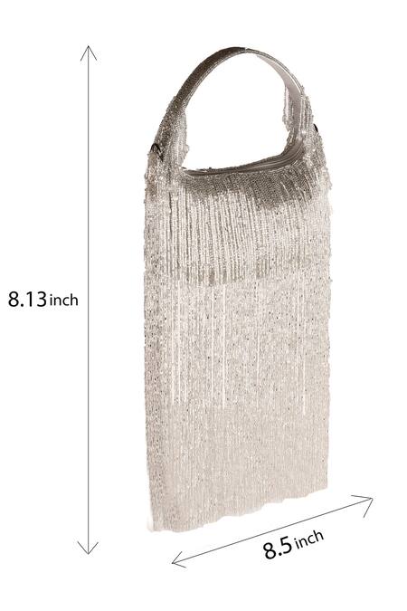 Buy_Nazaakat By Samara Singh_Silver Beads, Fringe Designer Silk Handbag _Online_at_Aza_Fashions