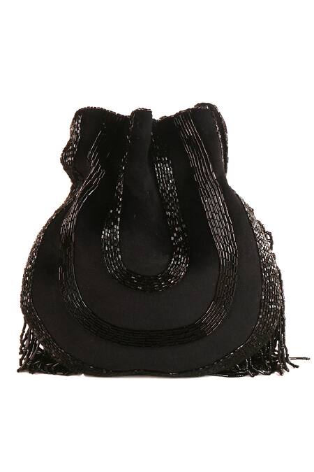 Buy_Nazaakat By Samara Singh_Black Beads, Fringe Beaded Silk Handbag _Online_at_Aza_Fashions