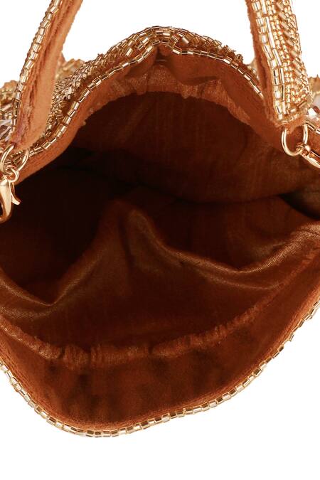 Shop_Nazaakat By Samara Singh_Brown Beads, Fringe Designer Silk Handbag _Online_at_Aza_Fashions