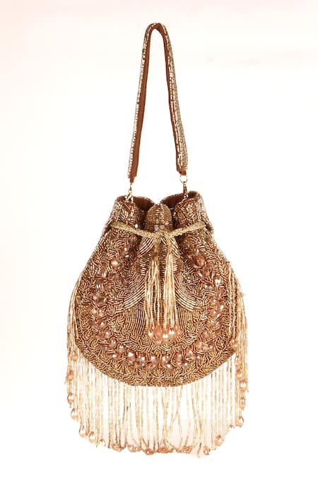 Nazaakat By Samara Singh Brown Designer Silk Handbag 