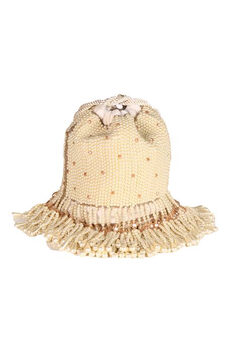 Nazaakat By Samara Singh_Off White Beads, Tassels Designer Potli Bag With Detachable Handle_Online_at_Aza_Fashions