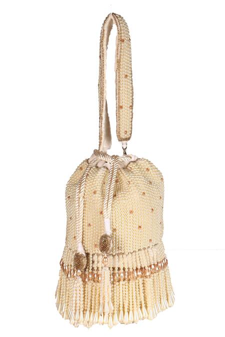 Buy_Nazaakat By Samara Singh_Off White Beads, Tassels Designer Potli Bag With Detachable Handle_Online_at_Aza_Fashions