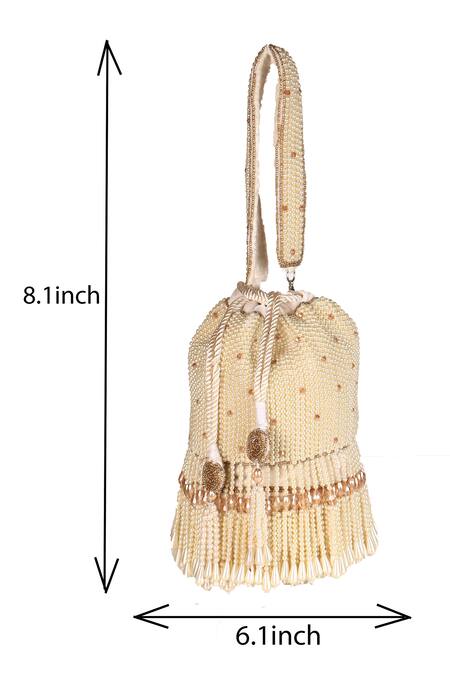 Shop_Nazaakat By Samara Singh_Off White Beads, Tassels Designer Potli Bag With Detachable Handle_Online_at_Aza_Fashions