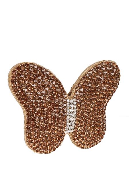 Nazaakat By Samara Singh_Gold Sequins, Rhinestones Butterfly Shaped Designer Handbag _Online_at_Aza_Fashions