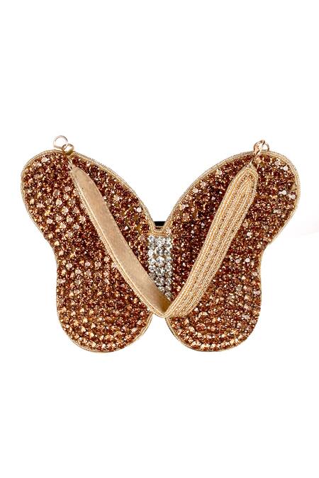Nazaakat By Samara Singh_Gold Sequins, Rhinestones Butterfly Shaped Designer Handbag _at_Aza_Fashions