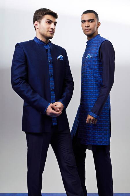 Buy_Bubber Couture_Navy Silk Blue Designer Sherwani 
