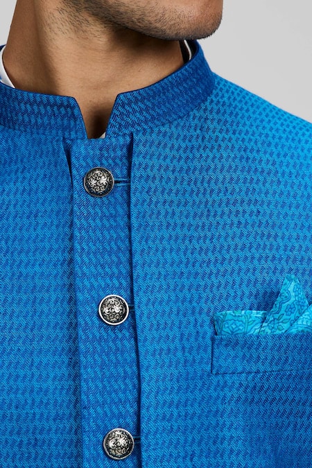 Buy_Bubber Couture_Blue Linen Designer Sherwani Jacket _Online_at_Aza_Fashions