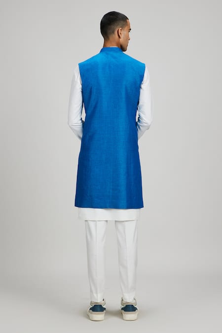 Bubber Couture Designer Blue Linen Sherwani Jacket 