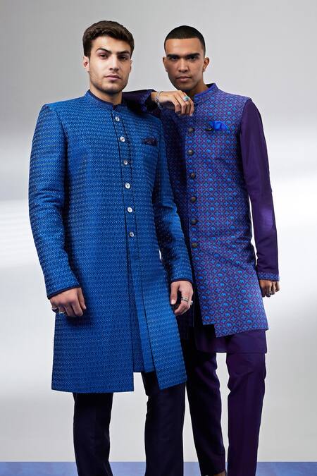 Shop_Bubber Couture_Blue Silk Embroidery Designer Sherwani Jacket _Online_at_Aza_Fashions