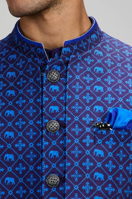 Buy_Bubber Couture_Blue Silk Embroidery Designer Sherwani Jacket 