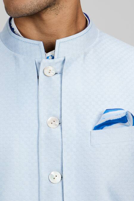 Buy Bubber Couture Sky Blue Jacquard, Silk Sherwani Jacket Online at Aza Fashions Buy_Bubber Couture_Sky Blue Jacquard, Silk Sherwani Jacket _Online_at_Aza_Fashions