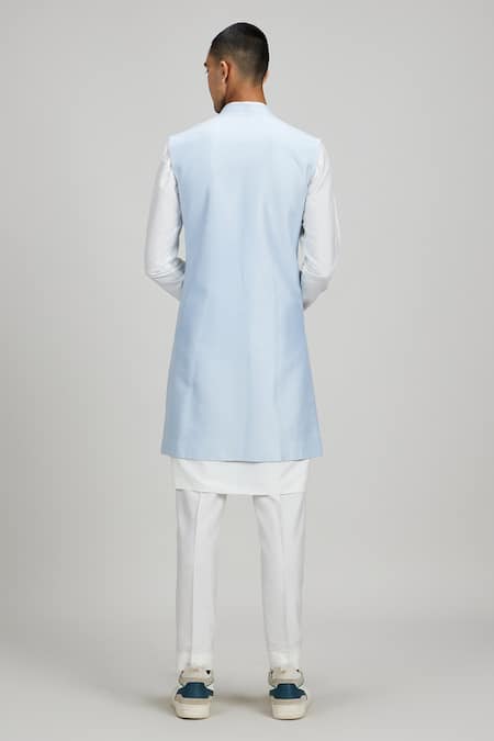 Bubber Couture Sky Blue Jacquard Silk Sherwani Jacket 