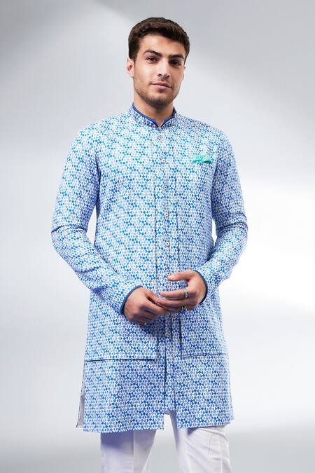 Buy_Bubber Couture_Blue Cotton Stylized Printed Layered Kurta Set _Online_at_Aza_Fashions