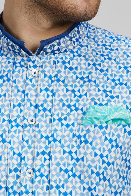 Bubber Couture_Blue Cotton Stylized Printed Layered Kurta Set _at_Aza_Fashions