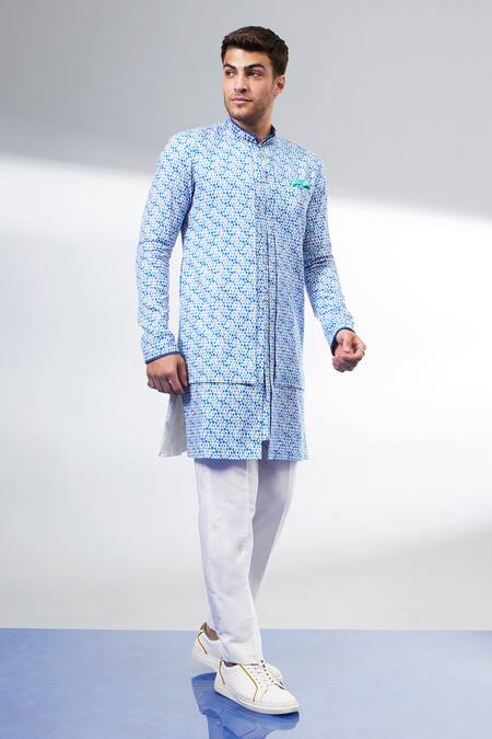 Buy_Bubber Couture_Blue Cotton Stylized Printed Layered Kurta Set 
