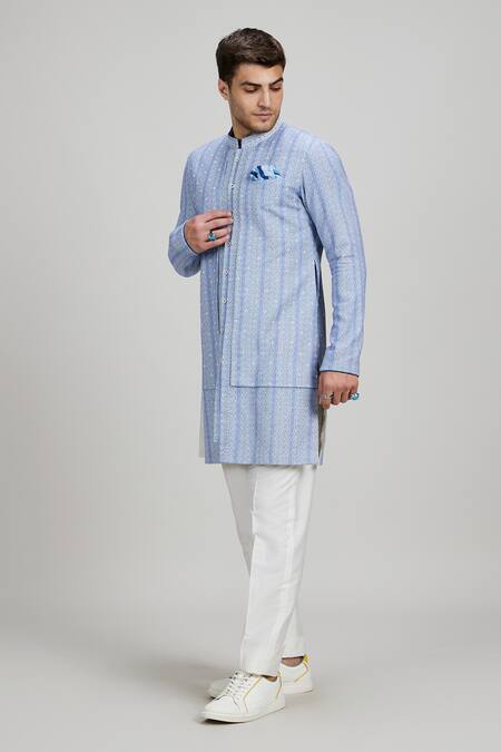 Buy_Bubber Couture_Blue Cotton Embroidery Stylized Layered Kurta Set _Online_at_Aza_Fashions