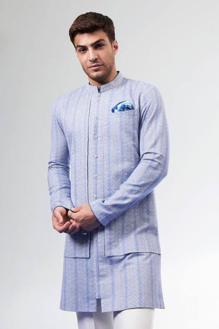 Bubber Couture_Blue Cotton Embroidery Stylized Layered Kurta Set _at_Aza_Fashions