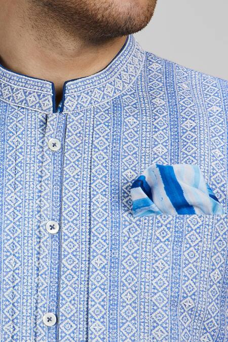 Buy_Bubber Couture_Blue Cotton Embroidery Stylized Layered Kurta Set 