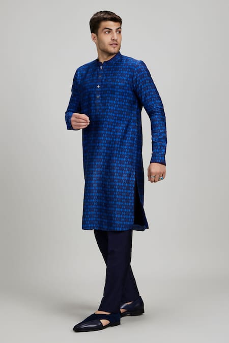 Bubber Couture_Blue Silk, Cotton Royal Printed Kurta Set _Online_at_Aza_Fashions