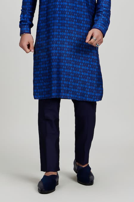 Buy_Bubber Couture_Blue Silk, Cotton Royal Printed Kurta Set _Online_at_Aza_Fashions