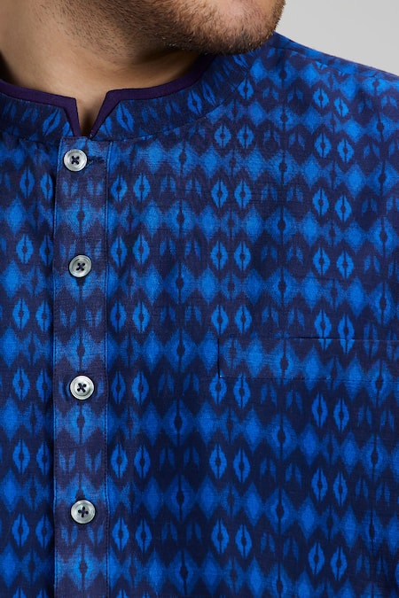 Shop_Bubber Couture_Blue Silk, Cotton Royal Printed Kurta Set _Online_at_Aza_Fashions