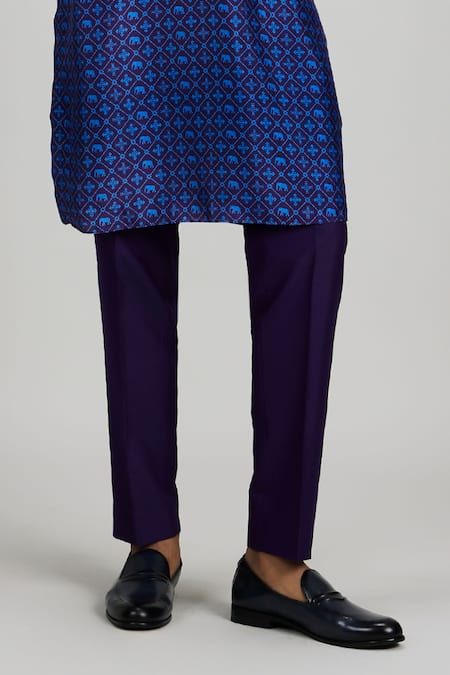Bubber Couture_Navy Silk Printed Kurta Set _Online_at_Aza_Fashions