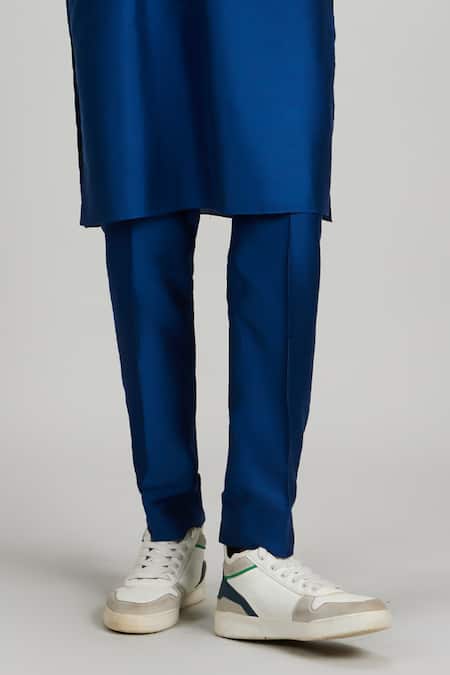 Bubber Couture_Blue Cotton, Silk Designer Plain Kurta Set _Online_at_Aza_Fashions