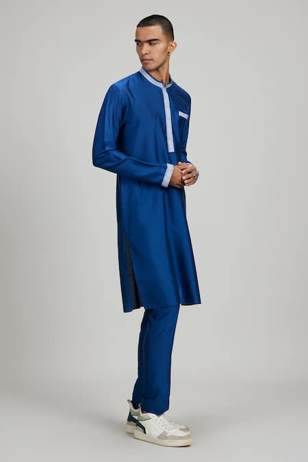 Buy_Bubber Couture_Blue Cotton, Silk Designer Plain Kurta Set _Online_at_Aza_Fashions