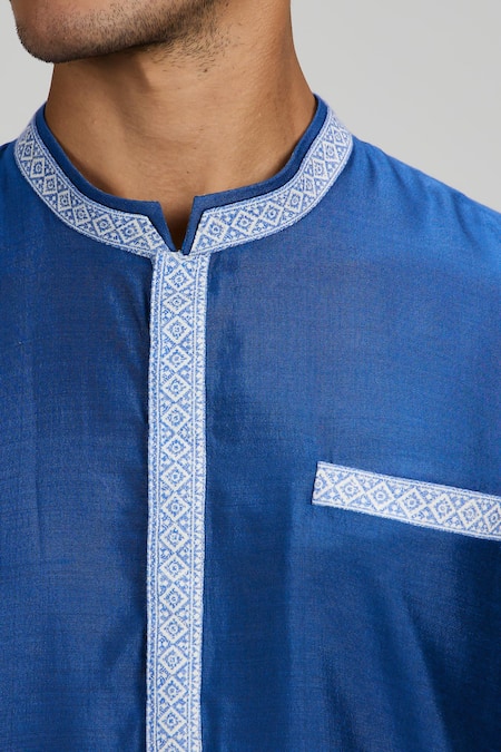 Shop_Bubber Couture_Blue Cotton, Silk Designer Plain Kurta Set _Online_at_Aza_Fashions