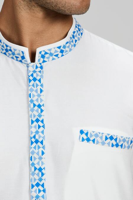 Bubber Couture_White Cotton, Silk Embroidery Designer Plain Kurta Set _Online_at_Aza_Fashions