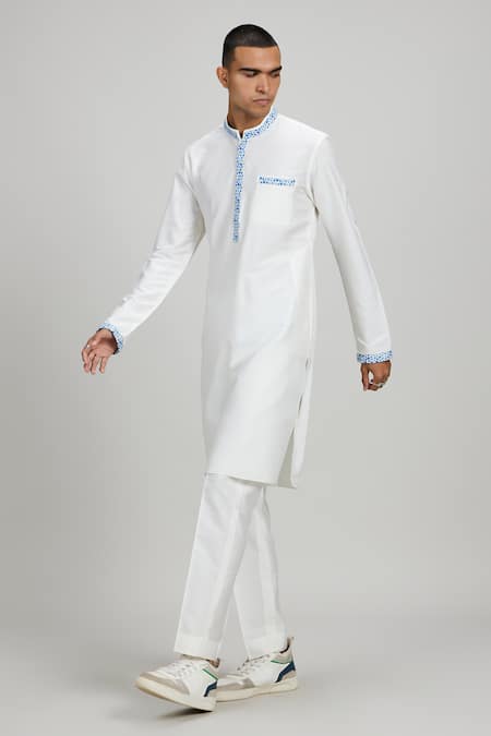 Buy_Bubber Couture_White Cotton, Silk Embroidery Designer Plain Kurta Set _Online_at_Aza_Fashions