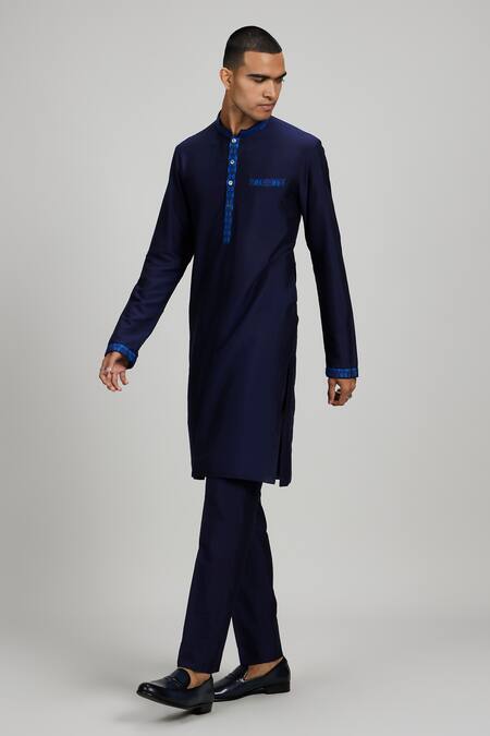 Buy_Bubber Couture_Navy Cotton Plain Kurta Set _Online_at_Aza_Fashions