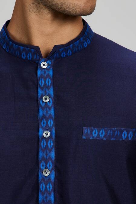 Shop_Bubber Couture_Navy Cotton Plain Kurta Set _Online_at_Aza_Fashions