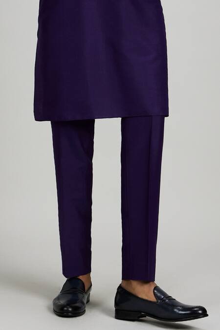 Bubber Couture_Navy Cotton Embroidery Plain Kurta Set _Online_at_Aza_Fashions