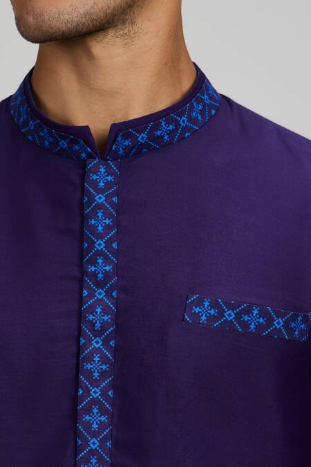 Buy_Bubber Couture_Navy Cotton Embroidery Plain Kurta Set _Online_at_Aza_Fashions