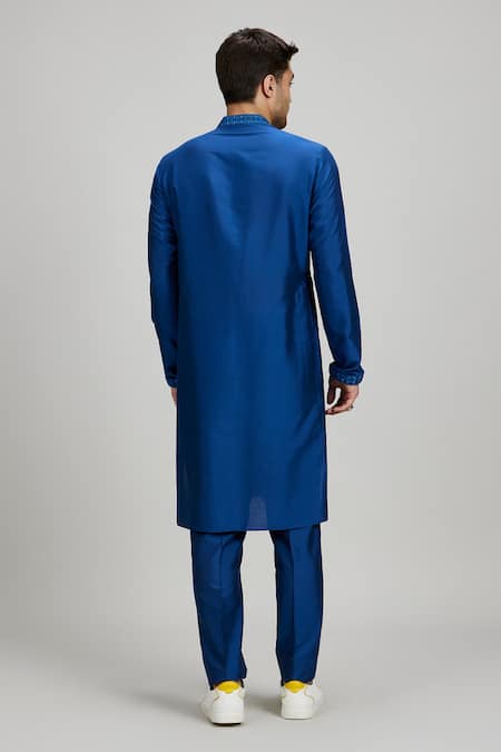 Bubber Couture Plain Blue Cotton Silk Kurta Set 
