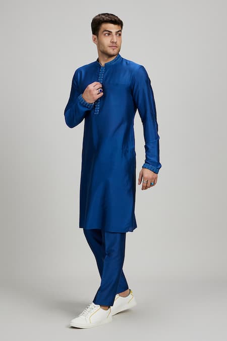 Bubber Couture Blue Cotton, Silk Embroidery Plain Kurta Set Online at Aza Fashions Bubber Couture_Blue Cotton, Silk Embroidery Plain Kurta Set _Online_at_Aza_Fashions