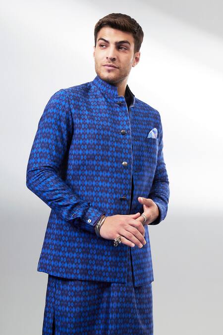 Buy_Bubber Couture_Navy Silk Designer Printed Bundi _Online_at_Aza_Fashions