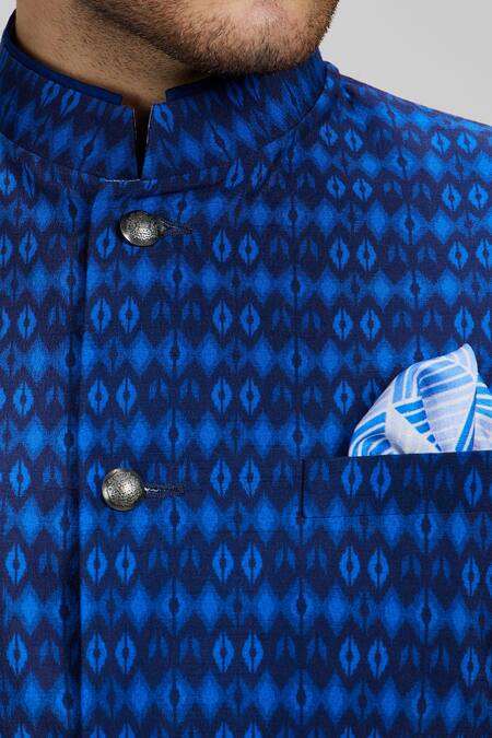 Shop_Bubber Couture_Navy Silk Designer Printed Bundi _Online_at_Aza_Fashions