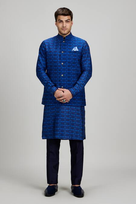 Buy_Bubber Couture_Navy Silk Designer Printed Bundi 