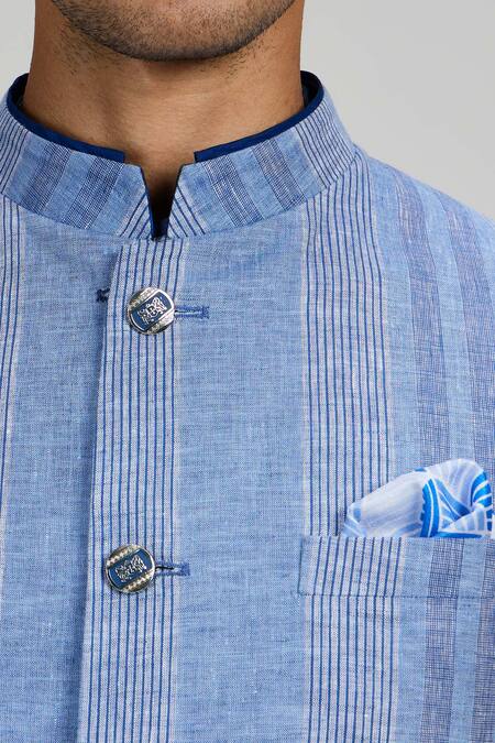 Buy Bubber Couture Blue Linen Designer Bundi Buy_Bubber Couture_Blue Linen Designer Bundi