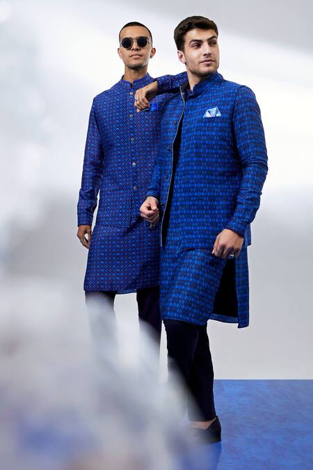 Buy_Bubber Couture_Navy Silk Embroidery Printed Bundi Jacket 