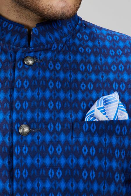 Shop_Bubber Couture_Navy Silk Embroidery Printed Bundi Jacket 