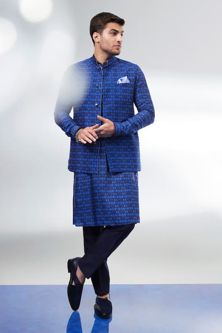 Bubber Couture Navy Printed Bundi Jacket 