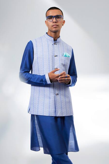 Buy_Bubber Couture_Blue Cotton Textured Nehru Jacket 
