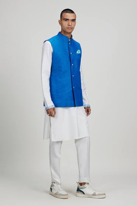 Bubber Couture_Blue Linen Nehru Jacket _Online_at_Aza_Fashions